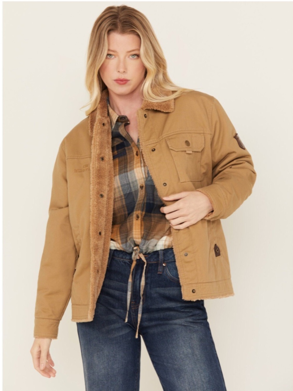 Cleo + Wolf Sherpa Lined Canvas Jacket in Wheat Size Medium
